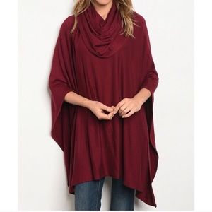 Cowl Neck Poncho - Wine